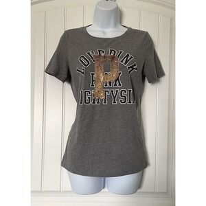 Victoria Secret Pink EightySix Womens T-Shirt Size Small Gray Shirt W/Sequins